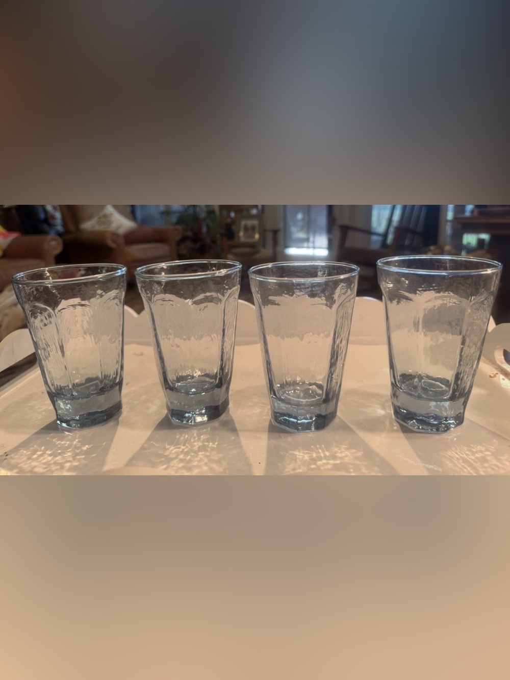 Libbey Chivalry Light Blue Juice Glasses Faceted Textured  5 1/2Vintage Set of 4
